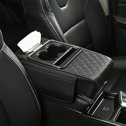 Center Console Holster,Arm Rest Cover for Car,Multifunctional PU Leather Car Armrest Box Mat,5-in-1 Car Armrest Cover with Cup Holder(Black)