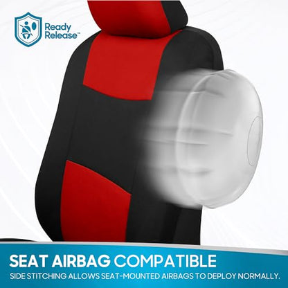 BDK PolyPro Car Seat Covers Full Set in Red on Black – Front and Rear Split Bench Seat Covers, Easy to Install, Accessories for Auto Trucks Van SUV - color: Red