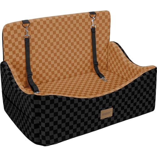 JOEJOY Dog Car Seat for Medium/Large Dogs - Reversible Dual-Sided Travel Dog Car Bed with Memory Foam, Washable Pet Booster Seat for Dogs up to 55 lbs or 2 Small Dogs, 2 Safety Leashes, Brown - color: Brown, size: Large