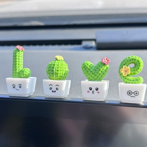 Car Rearview Mirror & Dashboard Accessories - Succulent Cactus Decor, Aesthetic Car Ornament, Funny Interior Decoration Gifts