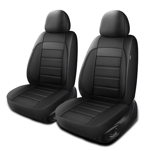 HChengkikz Seat Covers, Car Seat Covers Front Seats, Leather 3D Foam Back Support Car Seat Cover, Air Mesh Automotive Seat Covers, Airbag Compatible, Universal Fit Most Cars, Vans, Trucks, SUVs (2PCS) - color: N6 Black, size: Front Seat
