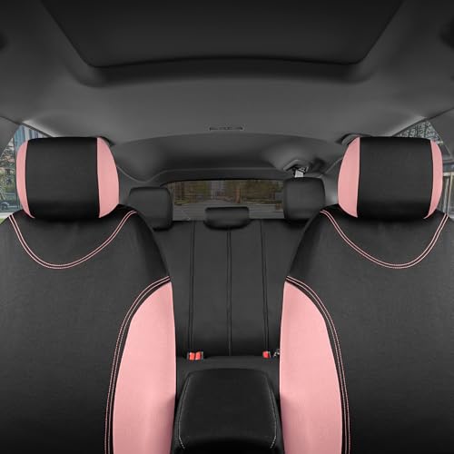 BDK UltraSleek Pink Seat Covers for Cars, Two-Tone Front with Matching Back Car Seat Cover, Made to Fit Most Auto Truck Van SUV, Interior Car Accessories, Full Set - color: Pink
