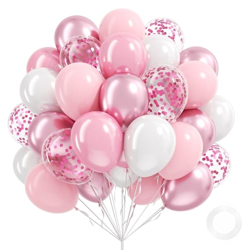 Light Pink and White Balloons, 60pcs 12inch Pearl Light Baby Pink Confetti White Balloons for Wedding Bridal Shower Baby Shower Pink Birthday Decorations - color: Light Pink