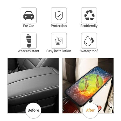 Fire Softball Auto Center Console Armrest Cover Pad, Universal Fit Waterproof Comfort Car Armrest Cushion for Most Vehicle SUV Truck - color: Fire Softball