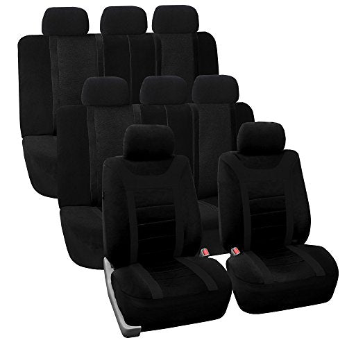 FH Group Car Seat Covers Sports Fabric Three Row Set Black Automotive Seat Covers, Airbag and Split Rear Car Seat Cover Universal Fit Interior Accessories for Cars Trucks and SUV Car Accessories - color: Black