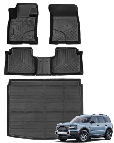 All Weather Floor Mats Cargo Liner for Ford Bronco Sport 2026 2025-2021,TPE Full Set Carpets Trunk Mat for Base Big Bend Badlands Accessories (ONLY for Sport),4pcs