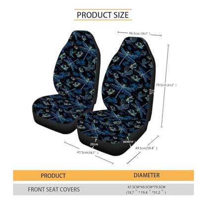 Dragonfly Print Automotive Seat Covers Front Only, Comfortable Breathable Front Car Seat Covers Universal Fit Sedan Van Truck SUV - color: Black and Blue - Dragonfly