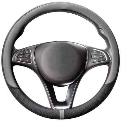 Breathable Steering Wheel Cover Microfiber Leather with Center Mark Design Universal Medium Size 14 1/2-15 Inch Gray and Black - color: Black and Gray Up, size: M (14.5"-15")