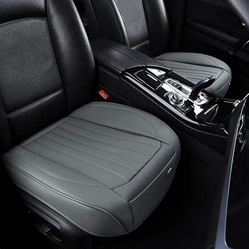 BWTJF Gray Car Seat Cover 2 Pack, Universal Leather Front Seat Covers Bottom Protector, Anti-Slip and Full Wrapping Edge Compatible with Most of Vehicles - SUVs/Sedans/Pickup Trucks - color: Gray, size: StyleA-Stripes