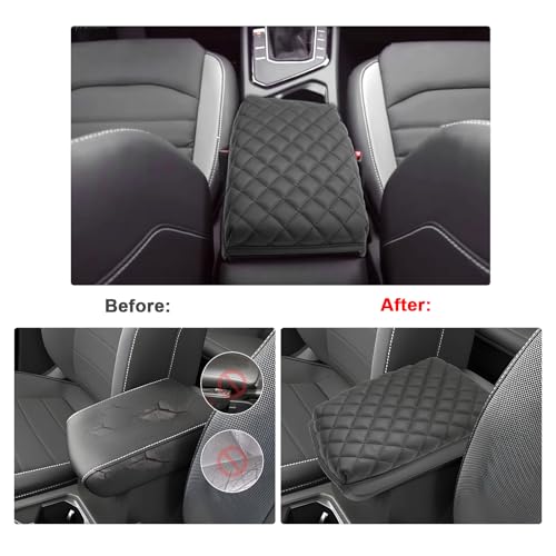 SXCY for 2024 2025 2026 VW Taos Armrest Cover for Volkswagen Taos 2024 2025 2026 Accessories 2022 2023 2024 2025 2026 Taos Center Console Cover 2024-2026 Taos Middle Console Cover (Black Leather Pad) - color: 2022-2025 2026 Taos (Add Pad)