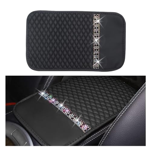 Bling Leather Car Armrest Seat Box Cover, Car Console Armrest Cover with Crystal Rhinestones, Anti-Scratch Waterproof Auto Center Console Protector Cushion Pad for Car SUV Truck (Black) - color: Black