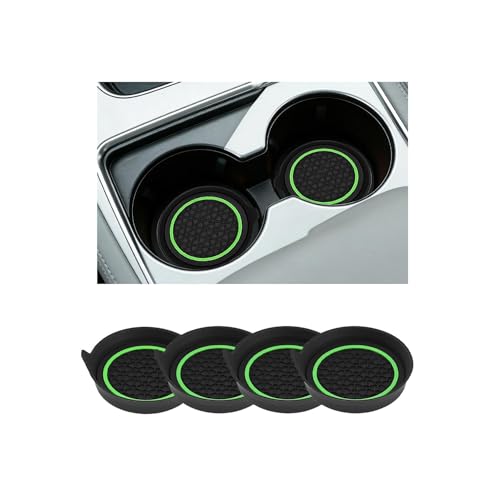 4PCS Car Cup Holder Coasters, Dustproof Non-Slip Vehicle Water Bottle Mat Insert Cushion, Shockproof Auto Interior Drink Cup Holder Decor Pad, Universal Fit (Green) - color: Green