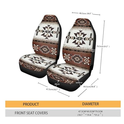 Geometric Navajo Ethnic Tribe Print Car Seat Covers, 2 Pieces Washable Vehicles Front Seat Protectors, Scratch-Resistant Bucket Seat Cover Fits Most Vehicles, Sedans, Trucks, SUVs, Vans - color: Geometric Navajo Ethnic Tribe