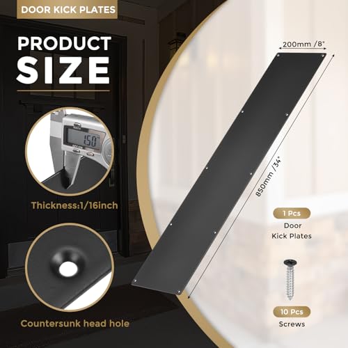 uxcell Door Kick Plate, 8 x 34 Inches Aluminum Kick Plate Door Plate, 1.5mm (1/16 Inch) Thickness, for Exterior Front Door or Back Door, Black (Single Pack) - color: Black, size: 8 x 34 Inch