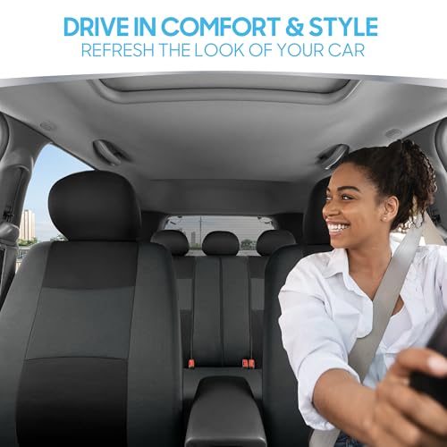 BDK PolyPro Car Seat Covers Full Set in Reverse Charcoal – Front and Rear Split Bench Seat Covers for Cars, Easy to Install Car Seat Cover Set, Car Accessories for Auto Trucks Van SUV - color: Reverse Charcoal
