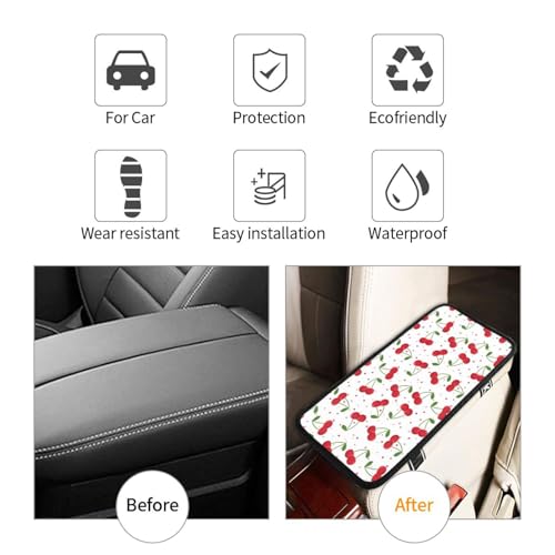 Universal Car Center Console Cushion Pad, Red Cherry Soft Waterproof Car Center Console Cover Auto Armrest Seat Box Cover Protector for Most Vehicle SUV Truck Car - color: Red Cherry