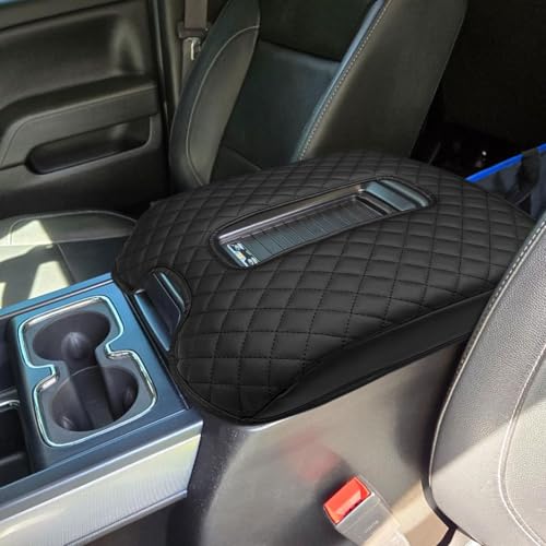 Zxiaochun Center Console Cover for 2014-2018 Chevy Silverado/GMC Sierra 1500 2500 3500 & 2015-2020 Tahoe/Yukon/Suburban, Bucket Seat Middle Console Armrest Box Leather Protective Cover, Black - color: Black, size: For 2014-2018 Silverado Sierra Bucket Sea