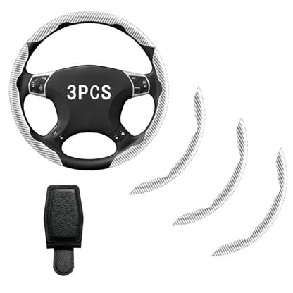 Steering Wheel Covers, Carbon Fiber Anti-Skid Clip on Car Steering Wheel Cover Protector 3PCs, with Magnetic Leather Sunglasses Holder for Car Visor, White - color: WHITE