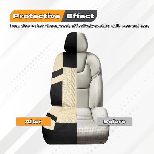 2PCS Car Front Seat Cover with 2 Headrest Covers, Breathable Waterproof Seat Covers for Front Seats, Universal Seats Cover Protector Car Accessories for Most Vehicles (Beige)