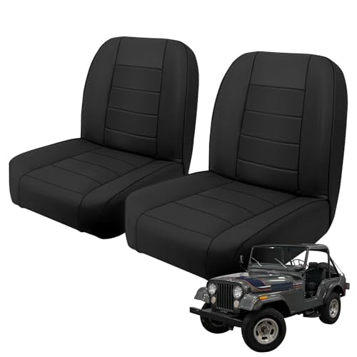 Driver & Passenger Seat Cover Compatible with 1965-1979 Jeep CJ5, 1976-1980 Jeep CJ7, Front Low-Back Bucket Seat - color: black