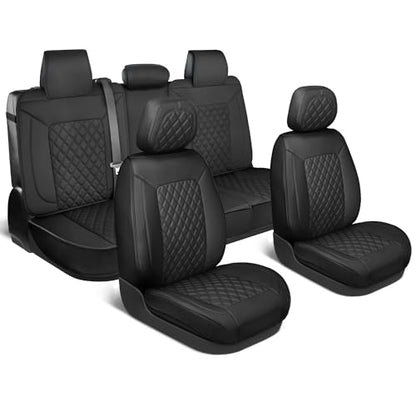 MotorBox Prestige Edition Napa Leather Seat Covers Full Set – Black Car Seat Covers Front Seats and Back Car Seat Protector, Waterproof and Universal Fit for Most Small to Medium Autos, Trucks & SUVs - color: Black Full Set