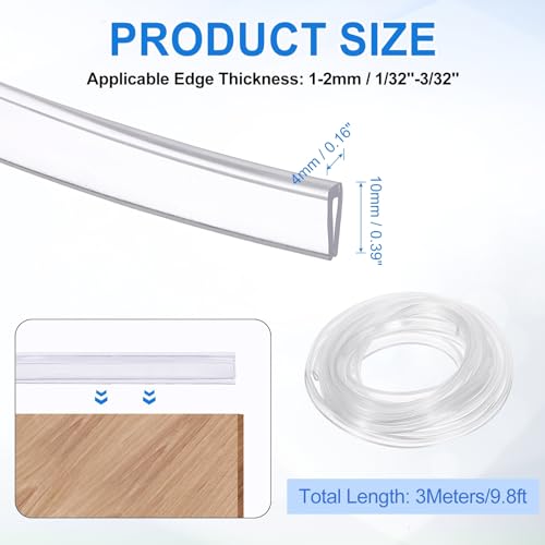 uxcell Clear Edge Trim, 9.8Ft Silicone U Channel Edge Protector, Edges Guards Fits 1/32"-3/32" for Car Doors Sheet Metal Parts (3/16" W x 3/8" H) - size: 9.8Ft x 3/16" x 3/8", Fits 1/32"-3/32"