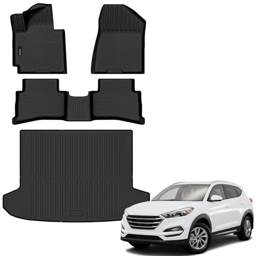 Auxko All Weather Floor Mats Cargo Mat for Hyundai Tucson 2016 2017 2018 All Season TPE Accessories Guard Odorless Anti-Slip Floor Liners Trunk Mat for Hyundai Tucson 2016 2017 2018 - size: Tucson|2016-2018|floor+cargo Mats
