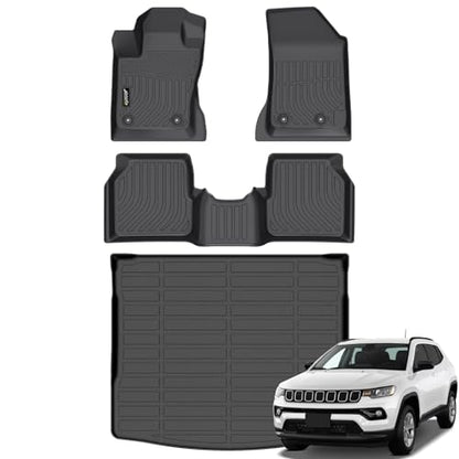 Jenofa-Car Floor Mats for Jeep Compass 2017-2026 All Weather Floor Mats Set Custom for Jeep Compass Full Set Waterproof Durable Floor Liners Car Mat for Compass Accessories 2025 - style: 3|For compass|2017-2026|Set