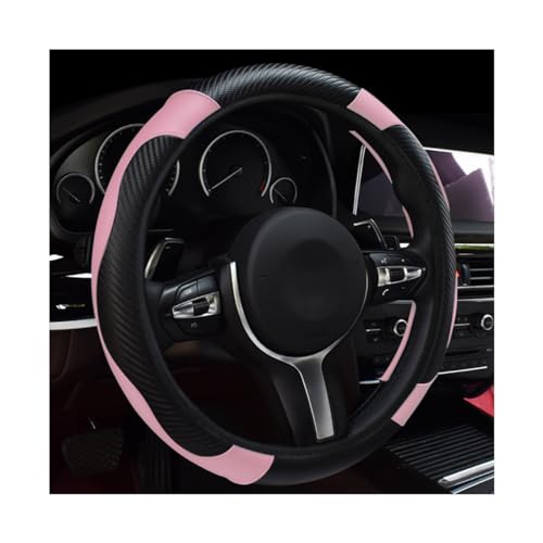 povtii Car Steering Wheel Cover, 15 Inch Leather Breathable Auto Steering Wheel Protector, Comfortable Non-Slip Vehicle Steering Wheel Covers, Universal Interior Car Accessories (Black+Pink) - color: Black+Pink