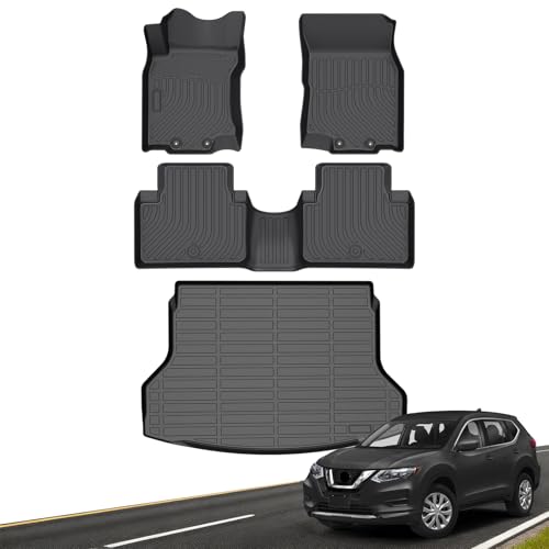 Floor Mats & Cargo Liner for 2014-2020 Nissan Rogue (Not for Sport/Hybrid/Select/7-Seater), All Weather TPE Floor Liners Custom Fit Rogue Heavy Duty Car Mats 1st & 2nd & Trunk Mat Accessories Black - style: 13) For Nissan Rogue | 2014-2020 | Combo Set