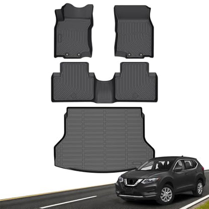 Floor Mats & Cargo Liner for 2014-2020 Nissan Rogue (Not for Sport/Hybrid/Select/7-Seater), All Weather TPE Floor Liners Custom Fit Rogue Heavy Duty Car Mats 1st & 2nd & Trunk Mat Accessories Black - style: 13) For Nissan Rogue | 2014-2020 | Combo Set