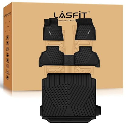 LASFIT Floor Mats&Trunk Mat Fit for BMW X5 2019-2024 2025 2026 40i/45e/50e/50i/M/M50i/M60i, All Weather TPE Custom Fit 1st&2nd Row Full Set Car Mats & Cargo Liner(Only for 5 Passengers), Black - size: 3) X5 2019-2025 2026 | Full Set