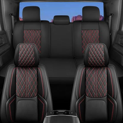 Custom Fit Chevy Silverado GMC Sierra 1500 2007-2026 2500/3500 HD Crew Cab Full Set Car Seat Covers - 5 Pack, Premium Faux Leather Truck Seat Protector with Airbag Compatible Design, BlackRedLine - color: BlackRedLine, size: Full Set