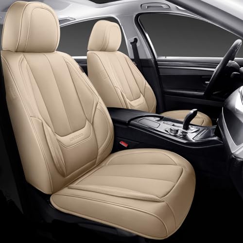 Coverado Car Seat Covers Full Set, Seat Covers for Cars, Beige Car Seat Covers Front Seats and Back Car Seat Protector Waterproof, Leather Car Seat Cushion Universal Fit for Most Cars - color: Beige, size: FullSet
