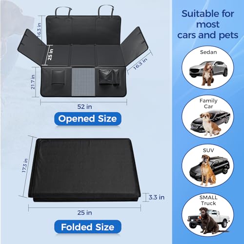 Back Seat Extender for Dogs, PU Leather Dog Car Seat Cover for Back Seat with Hard Bottom, 100% Waterproof, Scratch Proof and Anti Slip Dog Hammock for Cars and SUVs, Holds 400 lbs - color: full-black, size: Large