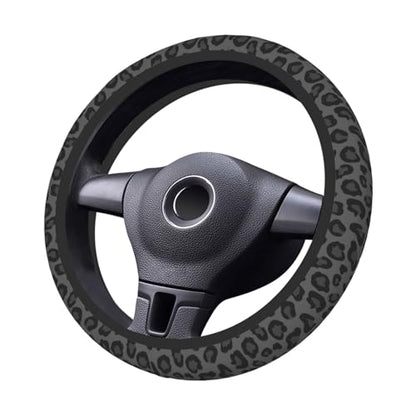 Black Leopard Cheetah Steering Wheel Cover for Women Girls, Anti-Slip High Elastic Breathable Soft Rubber Car Steering Wheel Cover, Universal 15 Inch Fit for Cars, Auto, SUVs