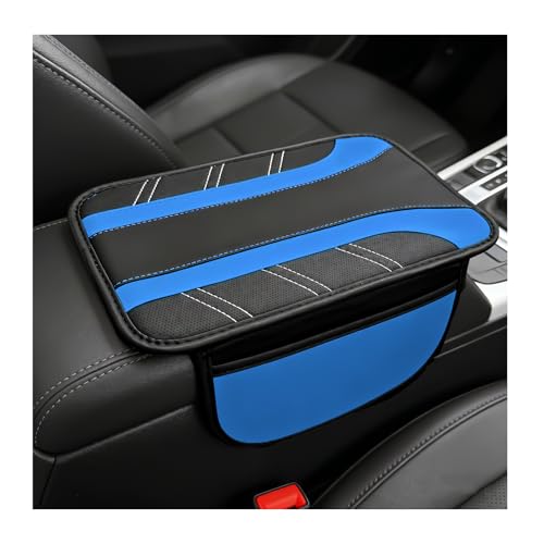 Car Center Console Cover, Leather Auto Arm Rest Protector Cushion with 2 Side Storage Bags, Universal Armrest Cushion Pad Middle Console Cover for SUVs Sedans Trucks (Blue) - color: Blue