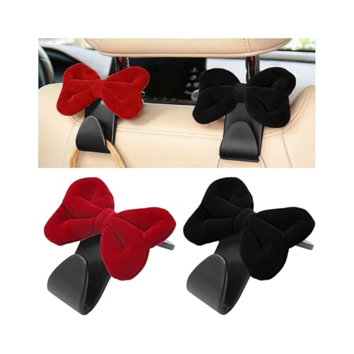 HZEL 2PCS Cute Bow Car Headrest Hook, Velvet Bowknot Seat Back Hanger Holder for Handbag Purse Umbrella, Girly Automotive Backseat Storage Organizer Hook, Universal for Sedan SUV Van (Red/Black) - color: Red/Black
