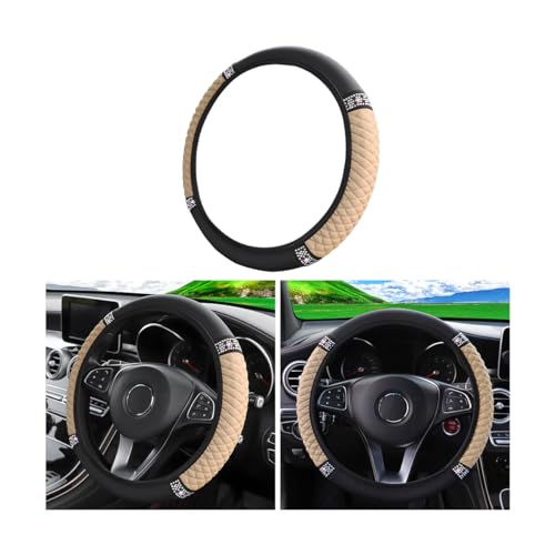 Bling Soft Leather Steering Wheel Cover, 15 Inch Colorful Rhinestones Auto Elastic Steering Wheel Protector, Sparkly Crystal Diamond for Women Girls, Car Accessories for Most Cars (Black) (Beige) - color: Beige