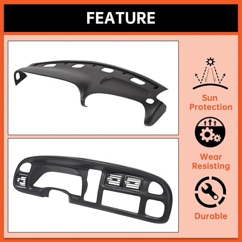 ECOTRIC Bezel Cover Instrument W/Vent & Dashboard Overlay Cover Kit Compatible with 1998-2002 Dodge Ram 1500 2500 3500 Bezel & Dash Board Cover Replacement Black - size: Bezel Cover W/ Vents & Dashboard Cover