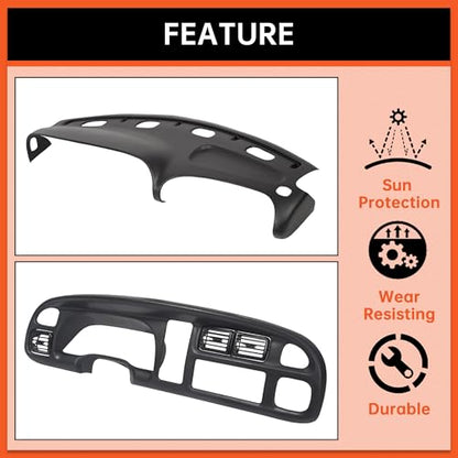ECOTRIC Bezel Cover Instrument W/Vent & Dashboard Overlay Cover Kit Compatible with 1998-2002 Dodge Ram 1500 2500 3500 Bezel & Dash Board Cover Replacement Black - size: Bezel Cover W/ Vents & Dashboard Cover