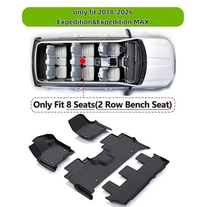 Floor Mats for Ford Expedition & Expedotion MAX 2018-2025 2026 (Only Fit 8 Seats / 2nd Row Bench Seat) with Cargo Liners,TPE All Weather Protection Floor Liners with Trunk Mat Covering The Backrest - size: 18-26丨8seat Expedition&MAX full mat