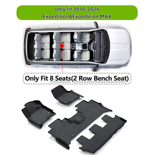 Floor Mats for Ford Expedition & Expedotion MAX 2018-2025 2026 (Only Fit 8 Seats / 2nd Row Bench Seat) with Cargo Liners,TPE All Weather Protection Floor Liners with Trunk Mat Covering The Backrest - size: 18-26丨8seat Expedition&MAX full mat