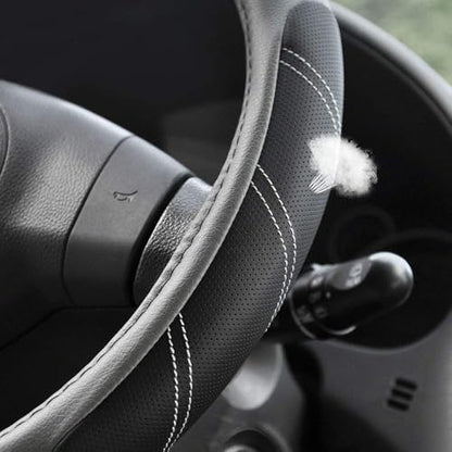 Elantrip Leather Large Steering Wheel Cover 15 1/2 to 16 inch Soft Grip Breathable for Car Truck SUV Jeep Anti Slip Black and Gray - color: Black and Gray, size: 15 1/2 - 16 Inch