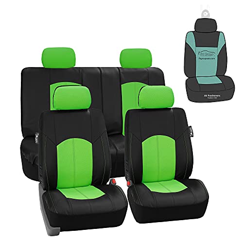 FH Group Automotive Seat Cover Highest Grade Faux Leather Green Black Full Set, Combo Car Seat Cover Design Airbag Compatible Split Bench Tan Car Seat Covers Interior Accessories Universal Fit SUV - color: Green, size: Full Set