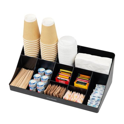Mind Reader Cup and Condiment Station, Countertop Organizer, Coffee Bar, Kitchen, Stirrers, 17.875"L x 9.5"W x 6.625"H, Black - color: Black