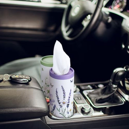 12 Pack Car Tissue Cylinder Holder Bulk with 3 Ply Facial Tissues, Round Napkin Holders for Car Cup Holder Cylinder Travel Paper Tubes Bulk Round Napkin Boxes Packs(Classic Flower) - style: Classic Flower