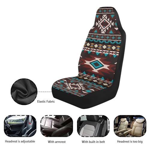 Dreaweet Aztec Car Seat Covers Front Seats Only Southwestern Car Accessories Interior 2 Piece Washable Universal High Back Bucket Seat Covers for Most Cars SUV Trucks - color: Aztec Southwestern