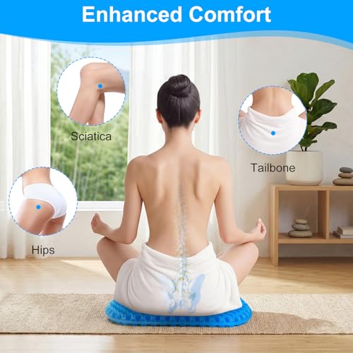Large Gel Seat Cushion for Long Sitting with Non-Slip Cover - 18 x 17 Inches, Soft & Breathable, Gel Chair Cushion for Wheelchair, Car, Desk, Home, Hip Pain, Office Chair