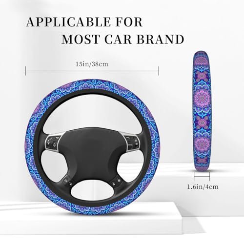 Blue Mandalas Elastic Steering Wheel Cover Non-Slip Breathable Steering Wheel Protector Fit Auto, SUVs, Truck - color: Blue Mandalas